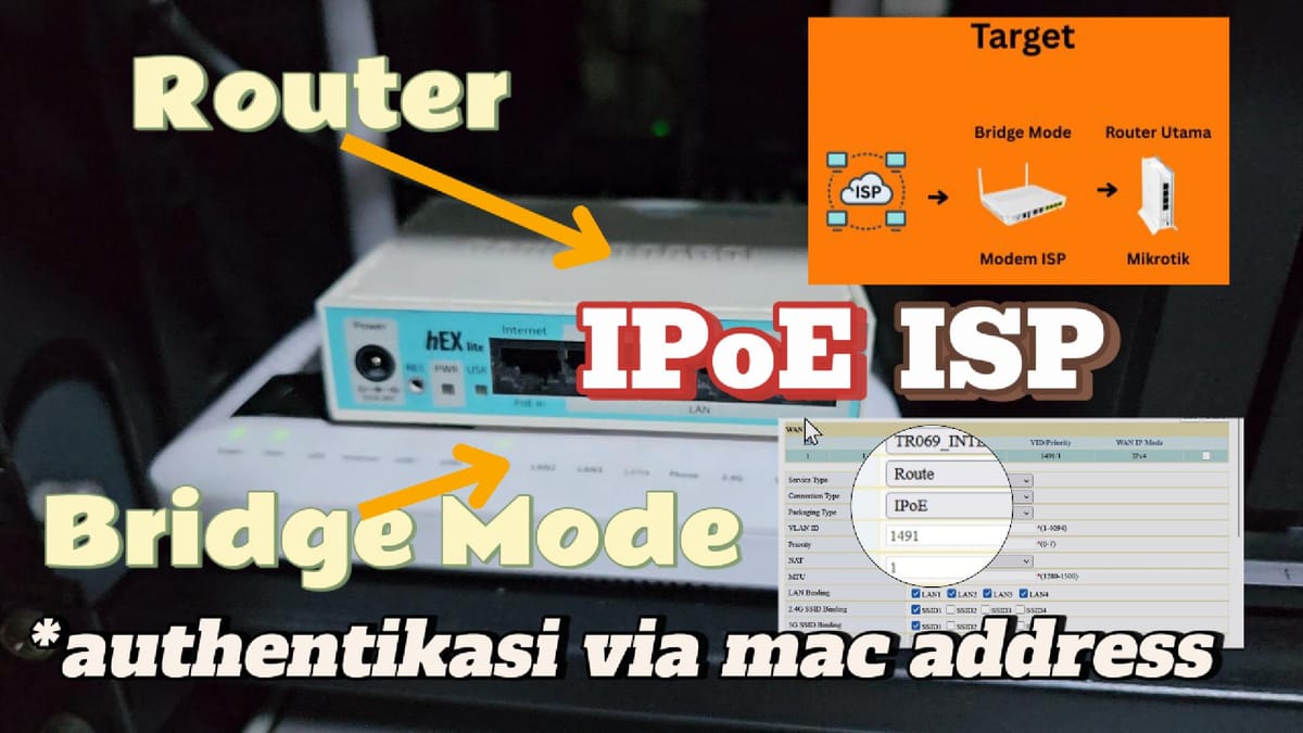 🧠 Cara Setting Mikrotik untuk ISP dengan Sistem IPoE (Bridge Mode + Cloning MAC Address)